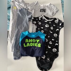 Carter’s ahoy mate pirate themed onesies and long sleeve rashguard 24m